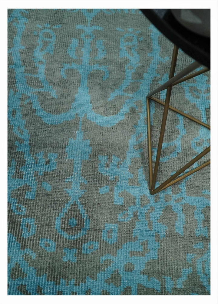 4.5x6.5 Hand Knotted Blue and Gray Modern Persian Style Contemporary Art Silk Area Rug | OP133 - The Rug Decor