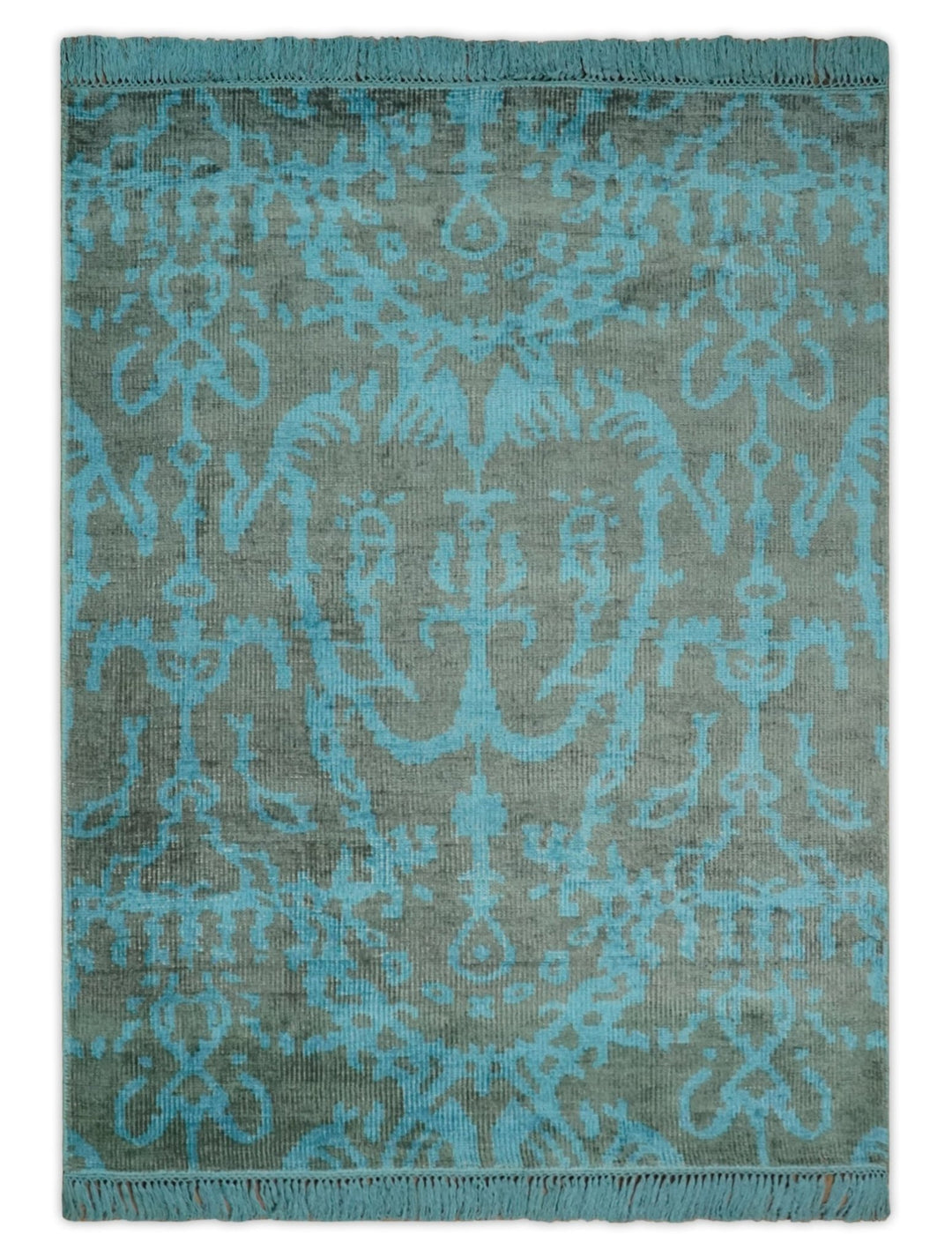 4.5x6.5 Hand Knotted Blue and Gray Modern Persian Style Contemporary Art Silk Area Rug | OP133 - The Rug Decor