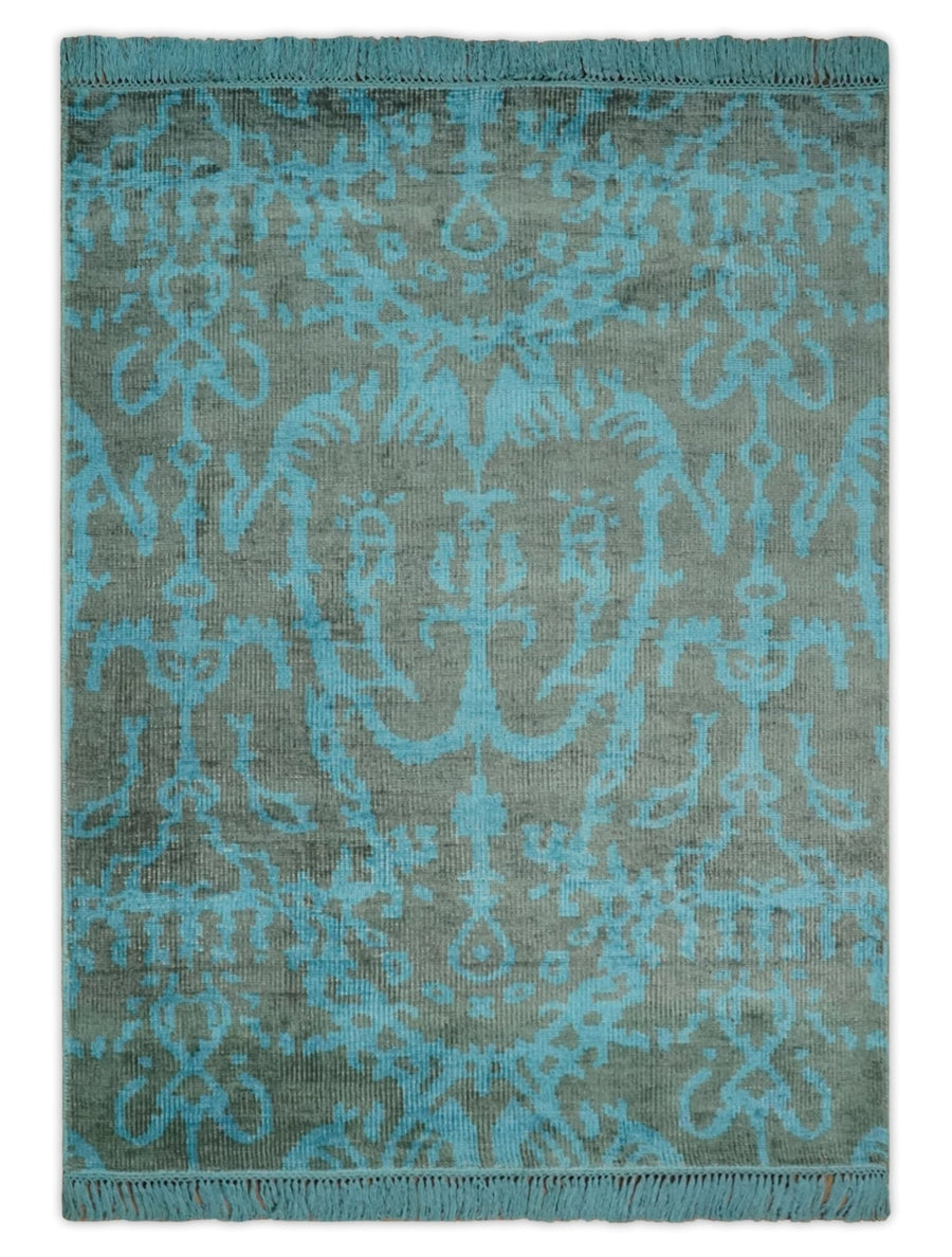 4.5x6.5 Hand Knotted Blue and Gray Modern Persian Style Contemporary Art Silk Area Rug | OP133 - The Rug Decor