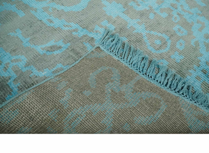 4.5x6.5 Hand Knotted Blue and Gray Modern Persian Style Contemporary Art Silk Area Rug | OP133 - The Rug Decor