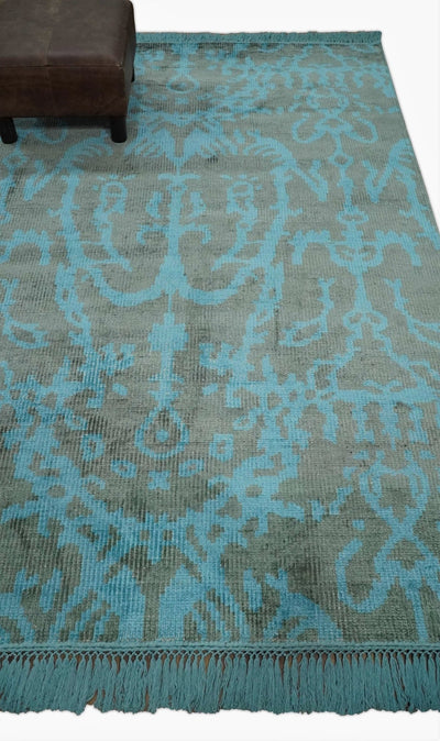 4.5x6.5 Hand Knotted Blue and Gray Modern Persian Style Contemporary Art Silk Area Rug | OP133 - The Rug Decor