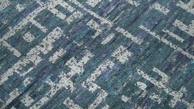 9x12 Hand Knotted Blue and Silver Modern Abstract Contemporary Recycled Silk Area Rug | OP3