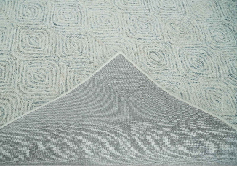 4.9x7.11 Ivory and Gray Geometrical Shapes Hand Tufted Farmhouse Wool Area Rug - The Rug Decor