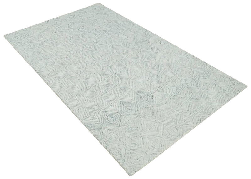 4.9x7.11 Ivory and Gray Geometrical Shapes Hand Tufted Farmhouse Wool Area Rug - The Rug Decor