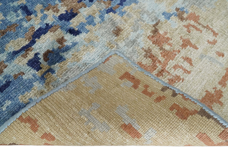 Modern Abstract 2x3 Multi Color Blue, beige Bamboo Silk Hand Knotted Area Rug | N2723