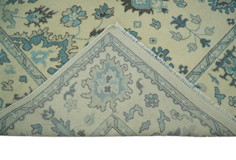 Hand Knotted Persian Oushak 8x10 Beige and Blue Large Wool Area Rug | TRDCP226810