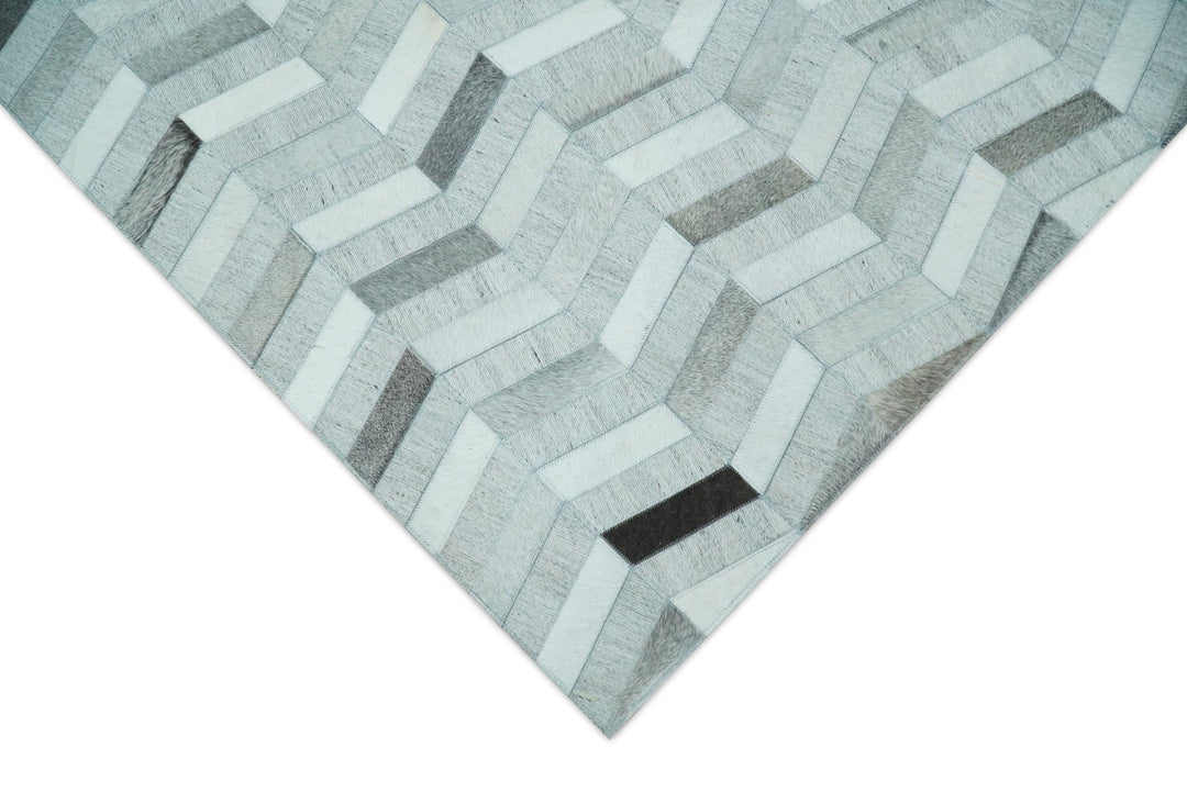 4x6, 5x8, 6x9, 8x10, 9x12, 6 and 8 feet Runner Ivory and Gray Leather Rug | Hairon Genuine Leather, Cowhide rug, Chevron Geometric Rug - The Rug Decor