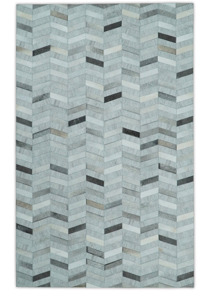 4x6, 5x8, 6x9, 8x10, 9x12, 6 and 8 feet Runner Ivory and Gray Leather Rug | Hairon Genuine Leather, Cowhide rug, Chevron Geometric Rug - The Rug Decor