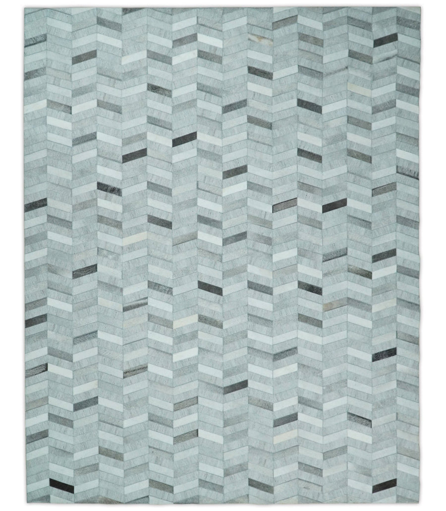 4x6, 5x8, 6x9, 8x10, 9x12, 6 and 8 feet Runner Ivory and Gray Leather Rug | Hairon Genuine Leather, Cowhide rug, Chevron Geometric Rug - The Rug Decor