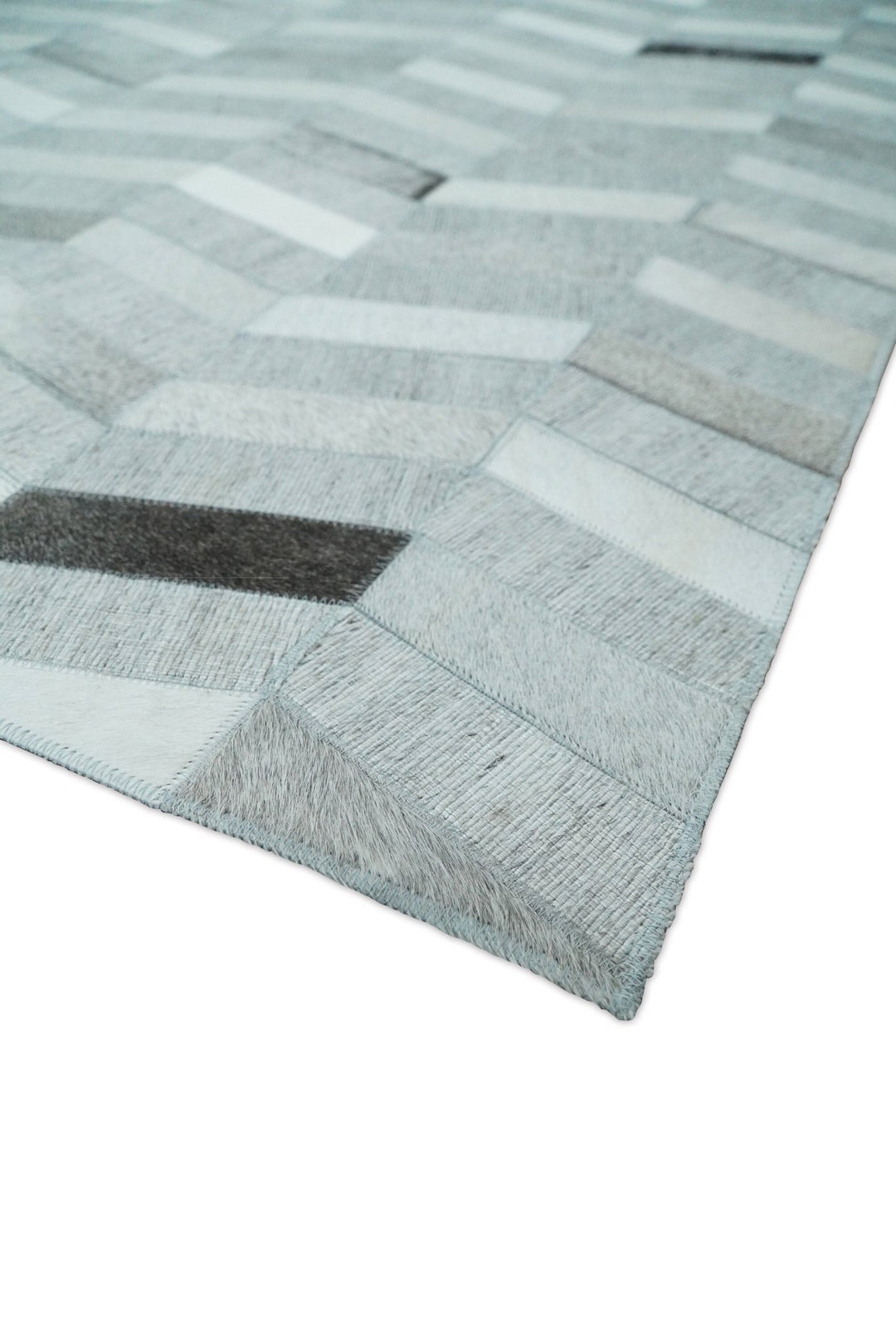 4x6, 5x8, 6x9, 8x10, 9x12, 6 and 8 feet Runner Ivory and Gray Leather Rug | Hairon Genuine Leather, Cowhide rug, Chevron Geometric Rug - The Rug Decor