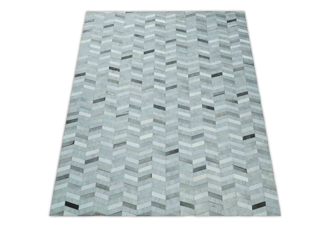 4x6, 5x8, 6x9, 8x10, 9x12, 6 and 8 feet Runner Ivory and Gray Leather Rug | Hairon Genuine Leather, Cowhide rug, Chevron Geometric Rug - The Rug Decor