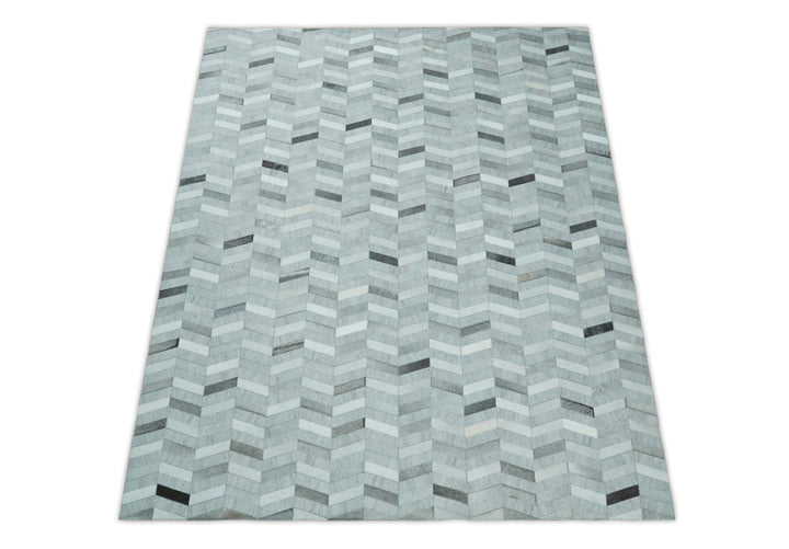 4x6, 5x8, 6x9, 8x10, 9x12, 6 and 8 feet Runner Ivory and Gray Leather Rug | Hairon Genuine Leather, Cowhide rug, Chevron Geometric Rug - The Rug Decor