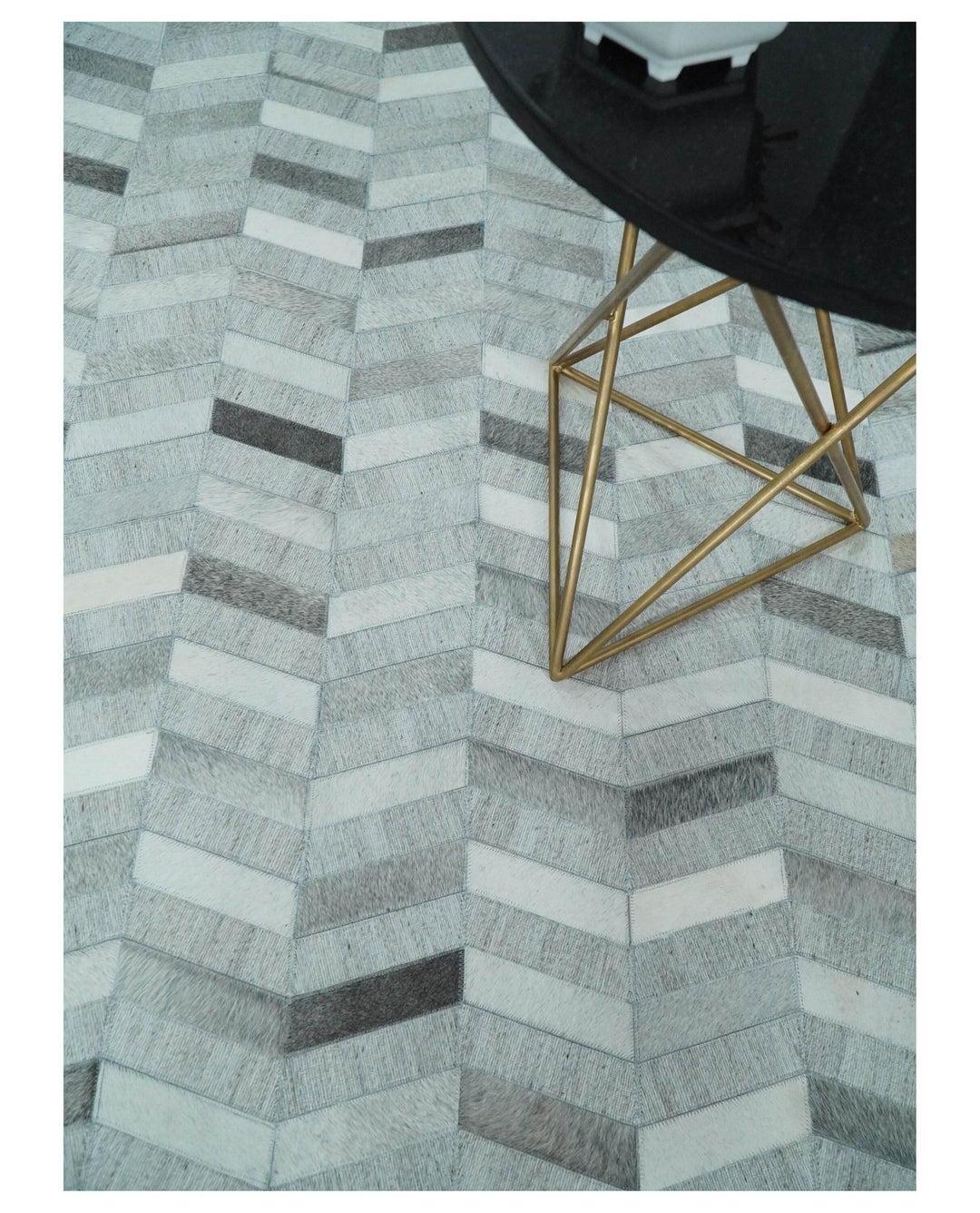 4x6, 5x8, 6x9, 8x10, 9x12, 6 and 8 feet Runner Ivory and Gray Leather Rug | Hairon Genuine Leather, Cowhide rug, Chevron Geometric Rug - The Rug Decor