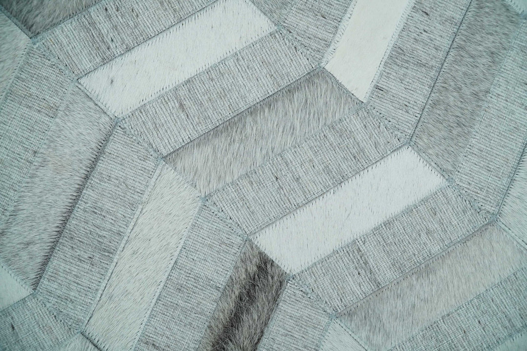 4x6, 5x8, 6x9, 8x10, 9x12, 6 and 8 feet Runner Ivory and Gray Leather Rug | Hairon Genuine Leather, Cowhide rug, Chevron Geometric Rug - The Rug Decor