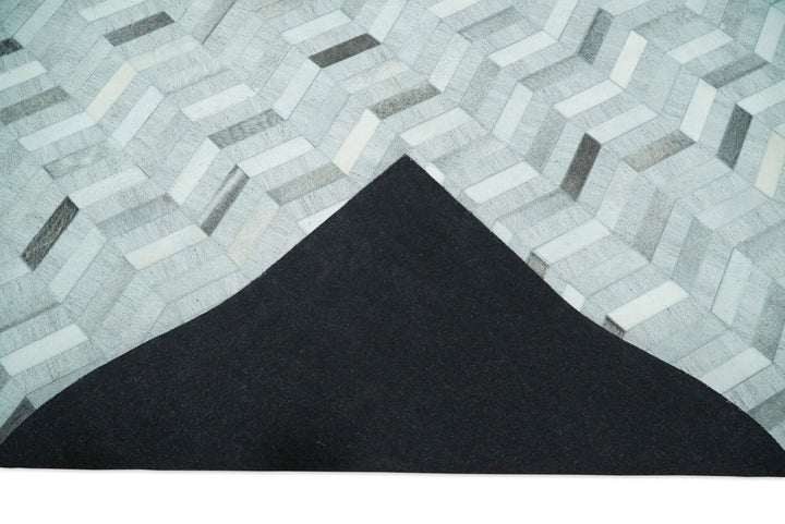 4x6, 5x8, 6x9, 8x10, 9x12, 6 and 8 feet Runner Ivory and Gray Leather Rug | Hairon Genuine Leather, Cowhide rug, Chevron Geometric Rug - The Rug Decor