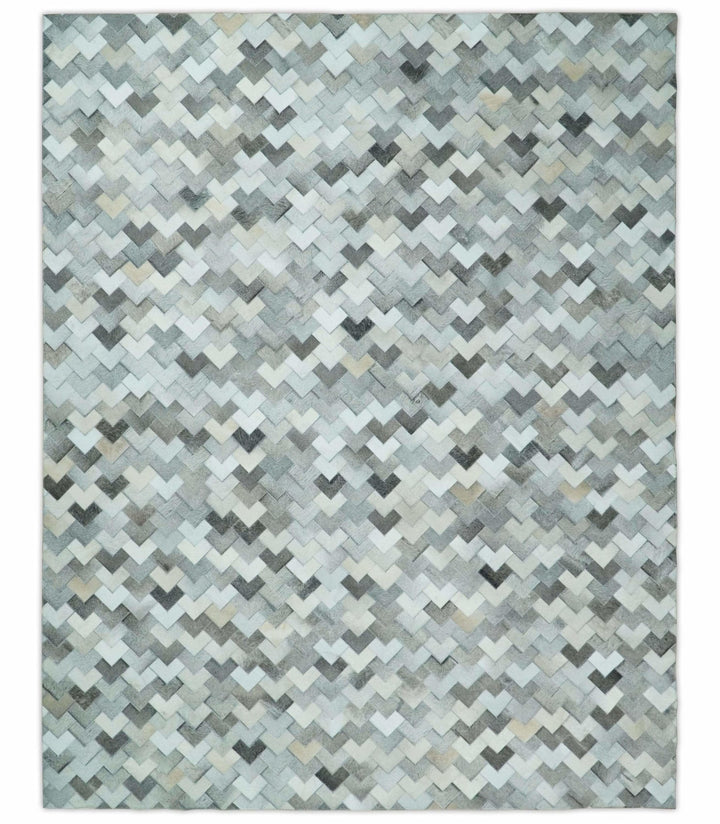 4x6, 5x8, 6x9, 8x10, 9x12, 6 and 8 feet Runner Ivory and Gray Leather Rug | Hairon Genuine Leather, Cowhide rug, Chevron Tile Geometric Rug - The Rug Decor