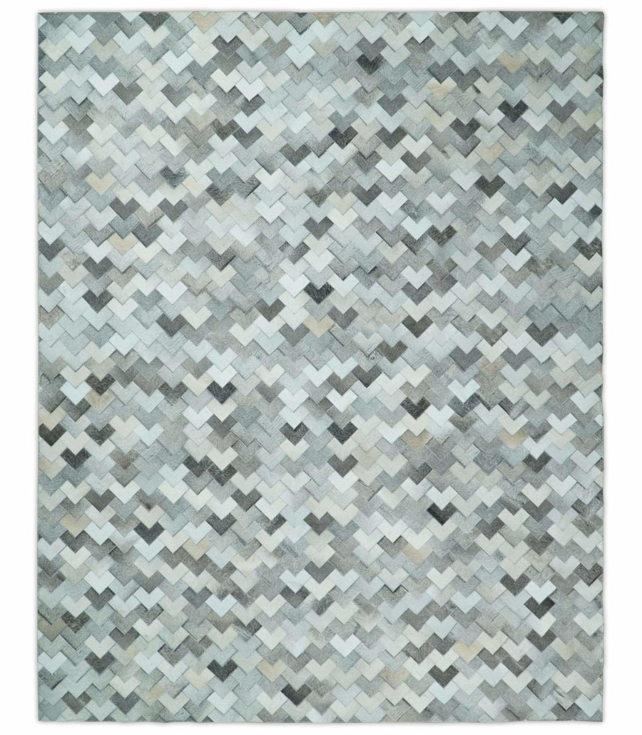 4x6, 5x8, 6x9, 8x10, 9x12, 6 and 8 feet Runner Ivory and Gray Leather Rug | Hairon Genuine Leather, Cowhide rug, Chevron Tile Geometric Rug - The Rug Decor