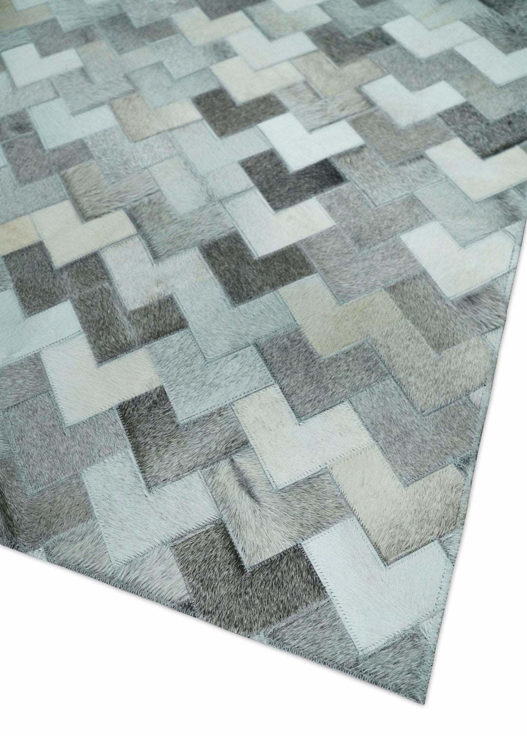 4x6, 5x8, 6x9, 8x10, 9x12, 6 and 8 feet Runner Ivory and Gray Leather Rug | Hairon Genuine Leather, Cowhide rug, Chevron Tile Geometric Rug - The Rug Decor