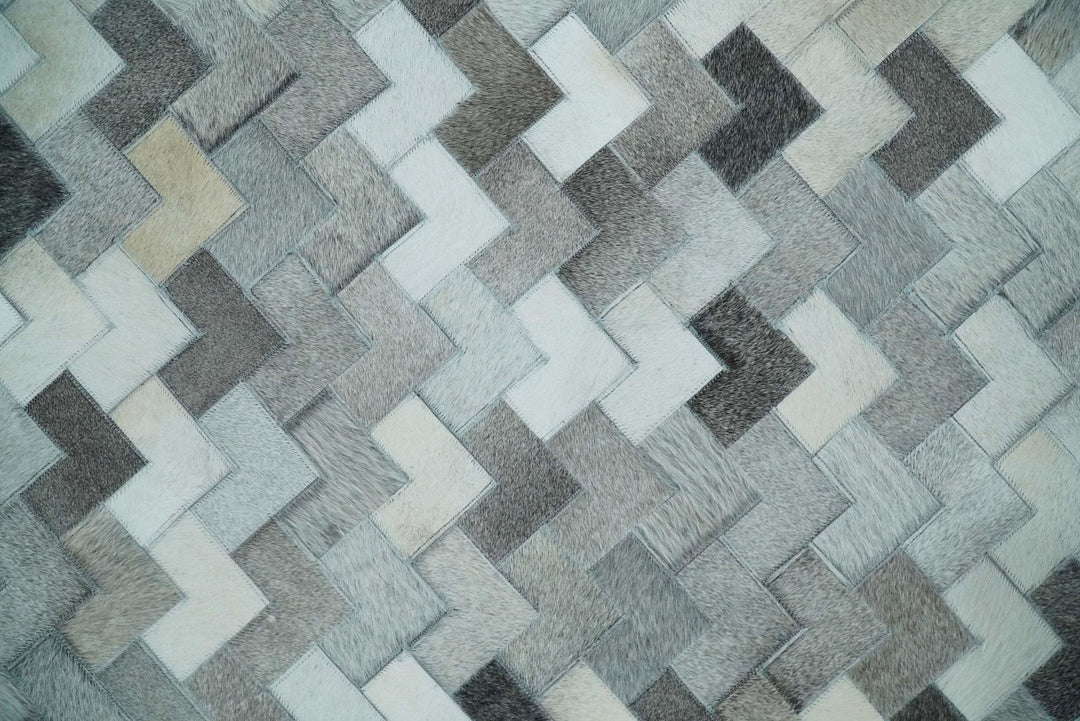 4x6, 5x8, 6x9, 8x10, 9x12, 6 and 8 feet Runner Ivory and Gray Leather Rug | Hairon Genuine Leather, Cowhide rug, Chevron Tile Geometric Rug - The Rug Decor