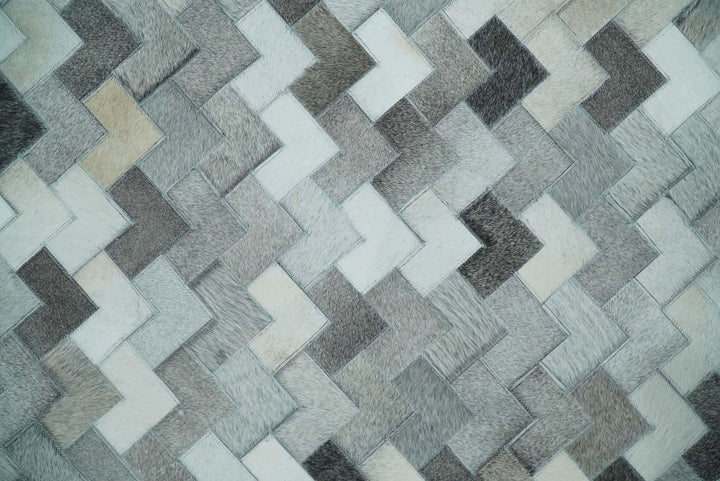 4x6, 5x8, 6x9, 8x10, 9x12, 6 and 8 feet Runner Ivory and Gray Leather Rug | Hairon Genuine Leather, Cowhide rug, Chevron Tile Geometric Rug - The Rug Decor