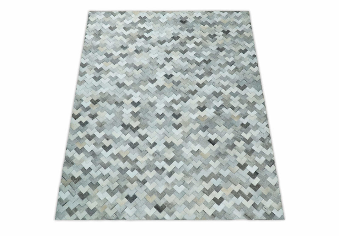 4x6, 5x8, 6x9, 8x10, 9x12, 6 and 8 feet Runner Ivory and Gray Leather Rug | Hairon Genuine Leather, Cowhide rug, Chevron Tile Geometric Rug - The Rug Decor