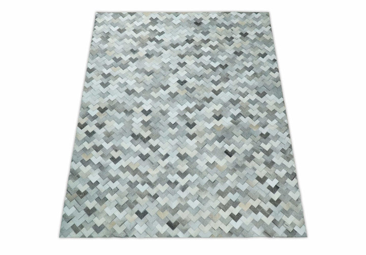 4x6, 5x8, 6x9, 8x10, 9x12, 6 and 8 feet Runner Ivory and Gray Leather Rug | Hairon Genuine Leather, Cowhide rug, Chevron Tile Geometric Rug - The Rug Decor
