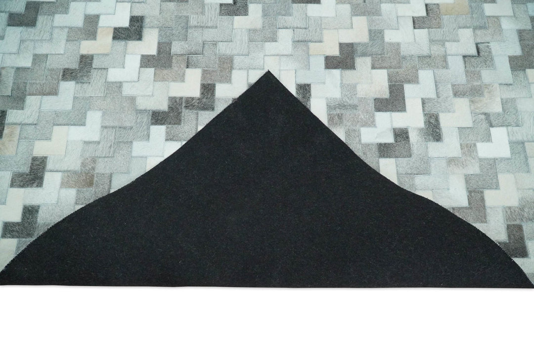 4x6, 5x8, 6x9, 8x10, 9x12, 6 and 8 feet Runner Ivory and Gray Leather Rug | Hairon Genuine Leather, Cowhide rug, Chevron Tile Geometric Rug - The Rug Decor