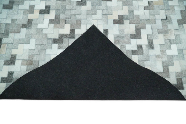 4x6, 5x8, 6x9, 8x10, 9x12, 6 and 8 feet Runner Ivory and Gray Leather Rug | Hairon Genuine Leather, Cowhide rug, Chevron Tile Geometric Rug - The Rug Decor