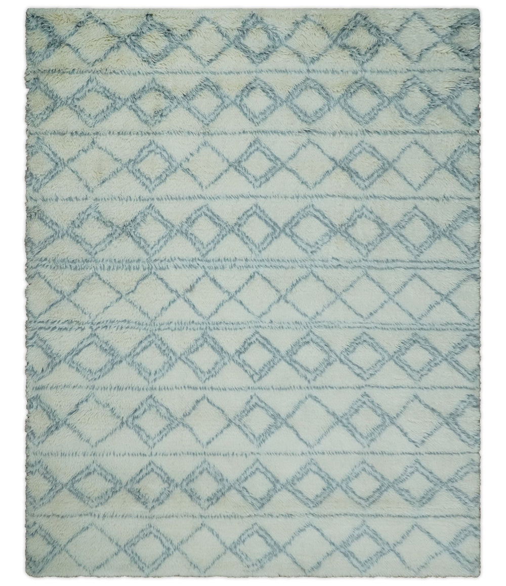 4x6, 5x8 and 8x10 Moroccan Rug | White and Blue Wool Rug | TRD1713 - The Rug Decor