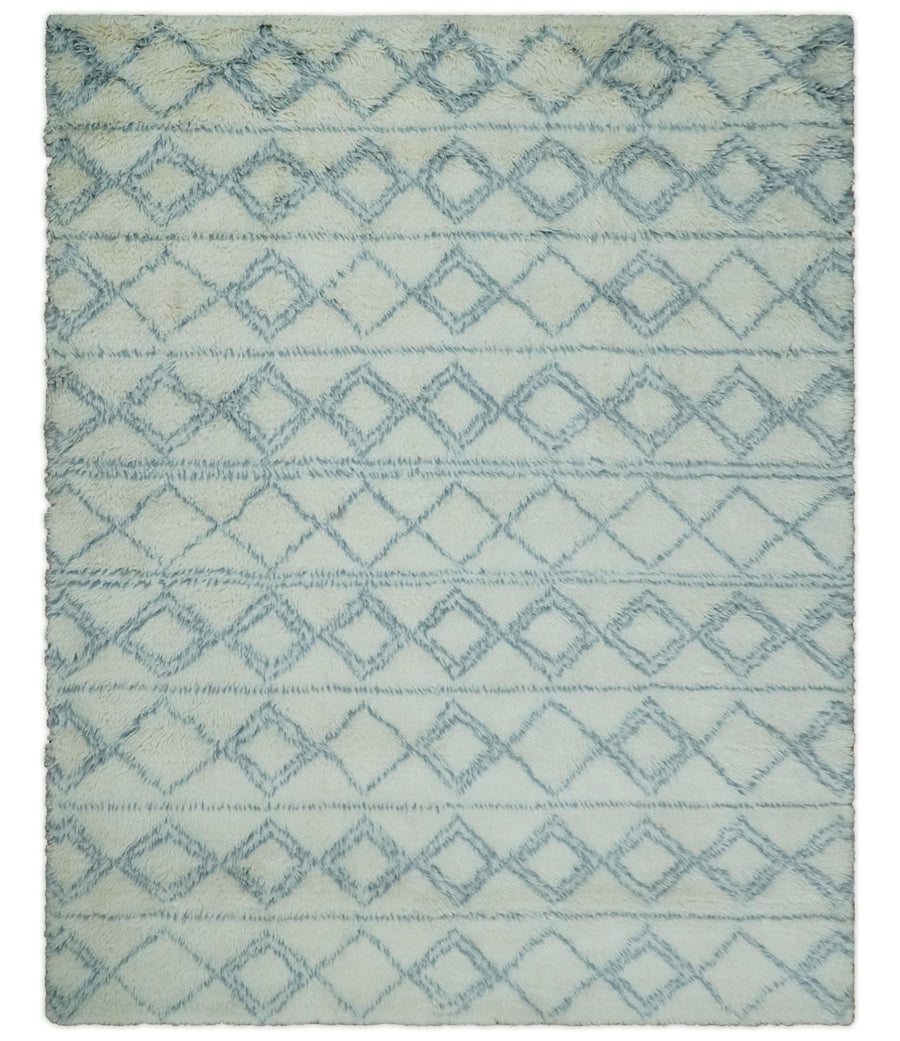 4x6, 5x8 and 8x10 Moroccan Rug | White and Blue Wool Rug | TRD1713 - The Rug Decor