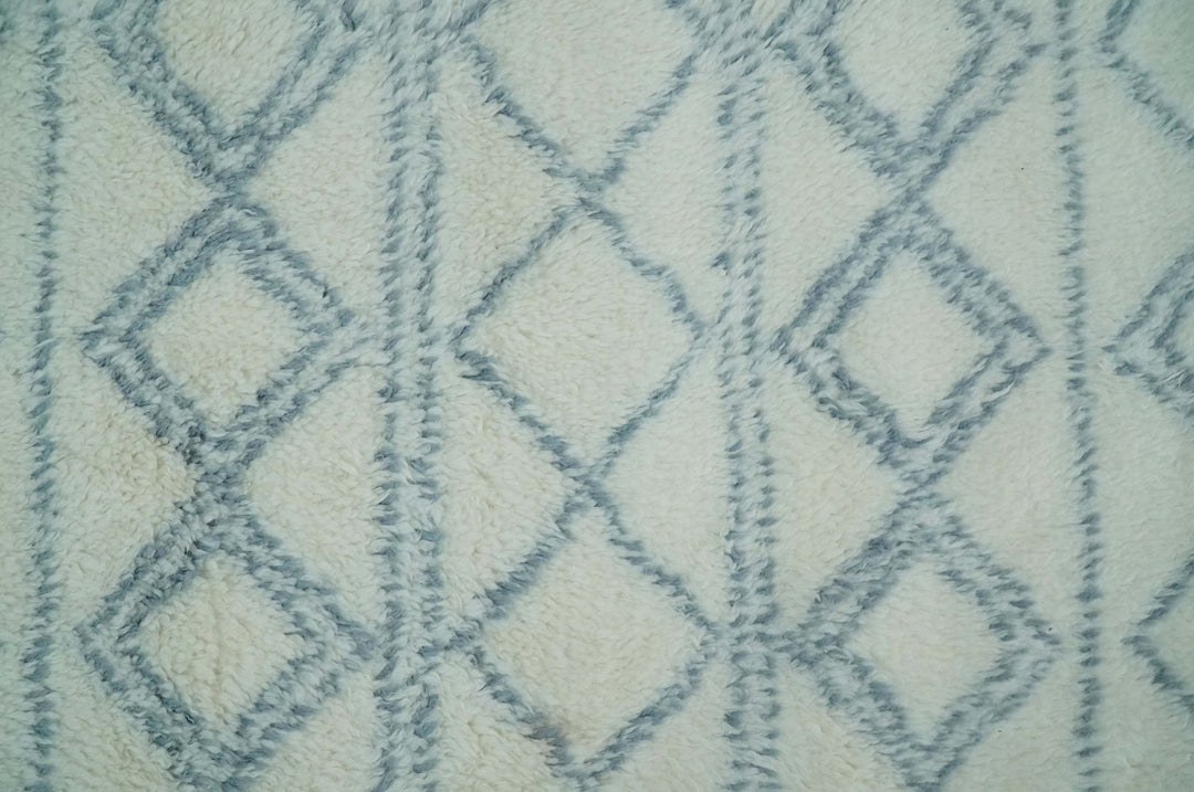 4x6, 5x8 and 8x10 Moroccan Rug | White and Blue Wool Rug | TRD1713 - The Rug Decor