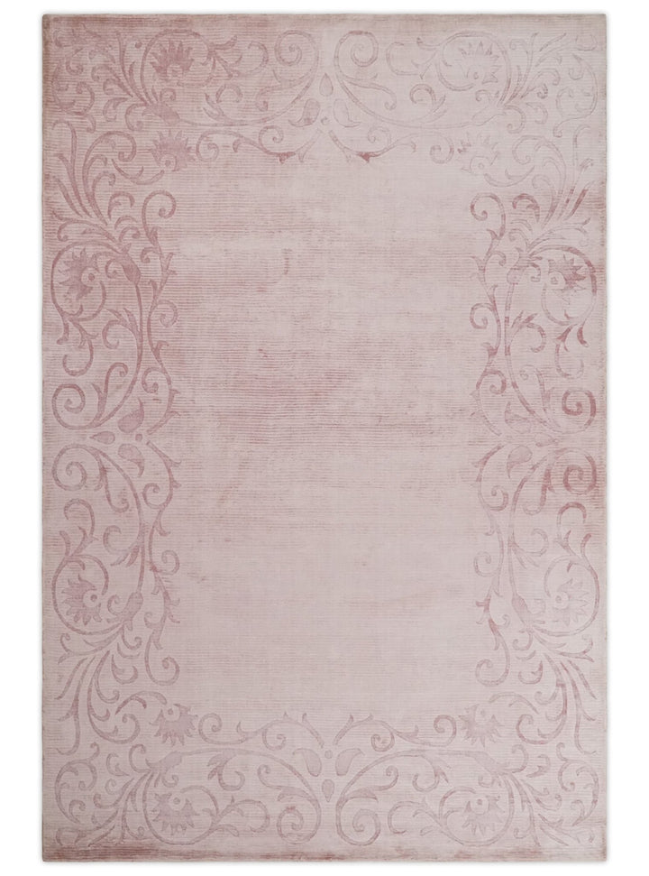 4x6 and 6x9 Hand Woven and Carved Pink Floral Art Silk Rug | KNT2 - The Rug Decor