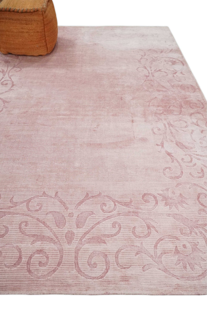 4x6 and 6x9 Hand Woven and Carved Pink Floral Art Silk Rug | KNT2 - The Rug Decor