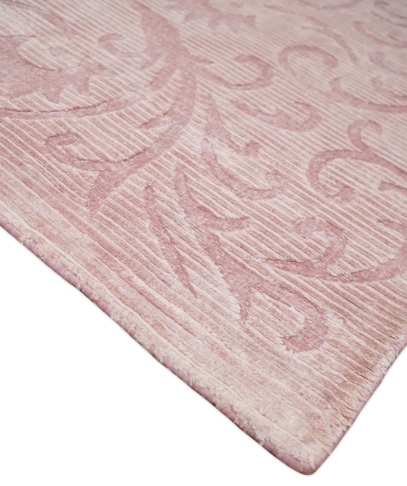 4x6 and 6x9 Hand Woven and Carved Pink Floral Art Silk Rug | KNT2 - The Rug Decor