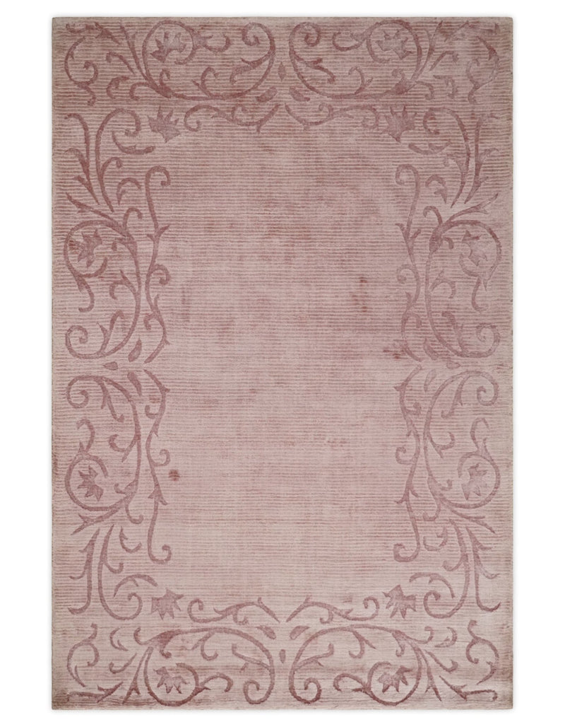 4x6 and 6x9 Hand Woven and Carved Pink Floral Art Silk Rug | KNT2 - The Rug Decor