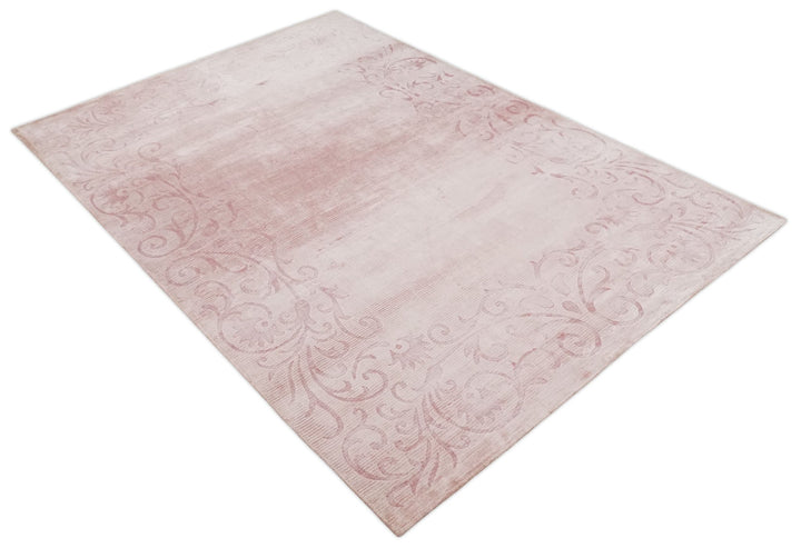 4x6 and 6x9 Hand Woven and Carved Pink Floral Art Silk Rug | KNT2 - The Rug Decor