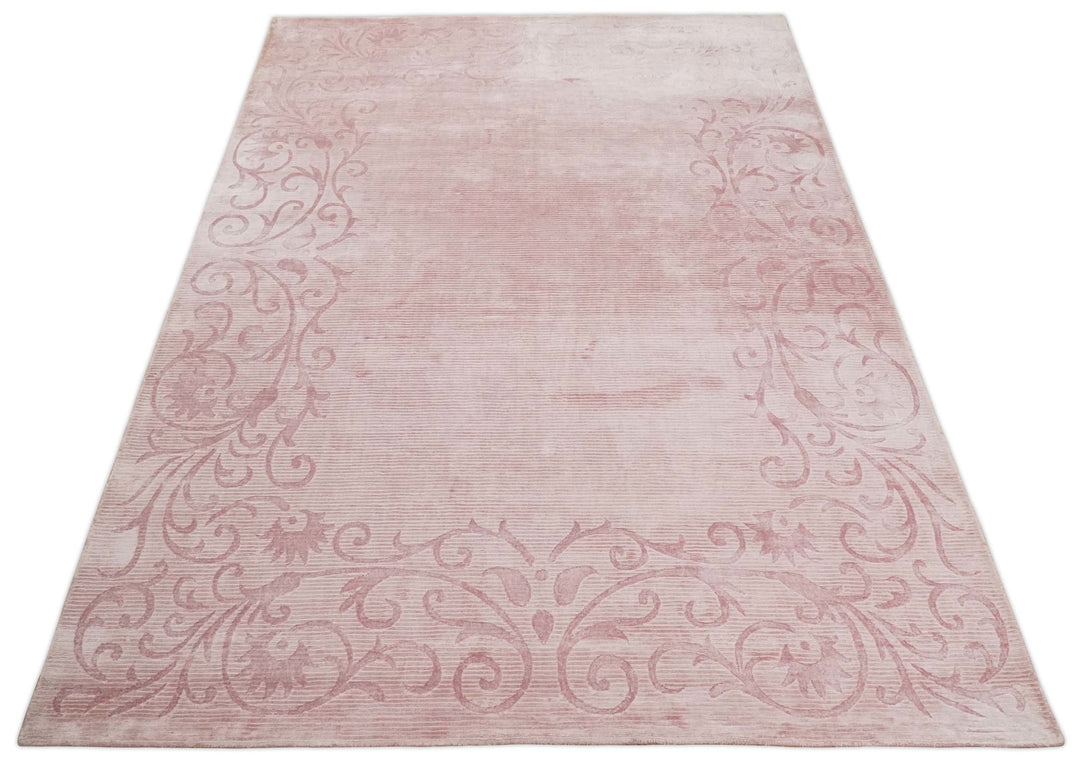 4x6 and 6x9 Hand Woven and Carved Pink Floral Art Silk Rug | KNT2 - The Rug Decor