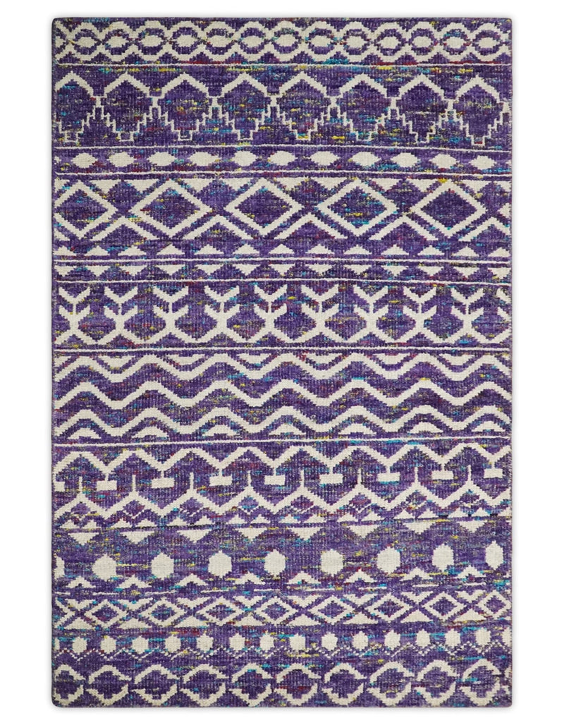 4x6 and 8x10 Hand Knotted Blue and White Modern Contemporary Southwestern Tribal Trellis Recycled Silk Area Rug | OP6 - The Rug Decor