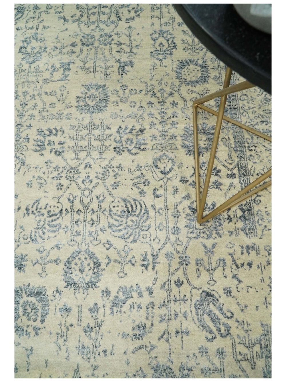 4x6 Fine Hand Knotted Beige and Gray Traditional Vintage Persian Style Antique Wool and Silk Rug | AGR14 - The Rug Decor