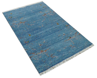 4x6 Fine Hand Knotted Blue and Brown Modern Abstract Wool Area Rug | AGR8 - The Rug Decor
