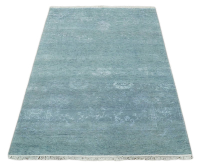 4x6 Fine Hand Knotted Blue and Silver Traditional Vintage Persian Style Antique Wool and Silk Rug | AGR9 - The Rug Decor