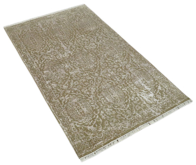 4x6 Fine Hand Knotted Cooper and Silver Traditional Vintage Persian Style Antique Wool and SIlk Rug | AGR16 - The Rug Decor