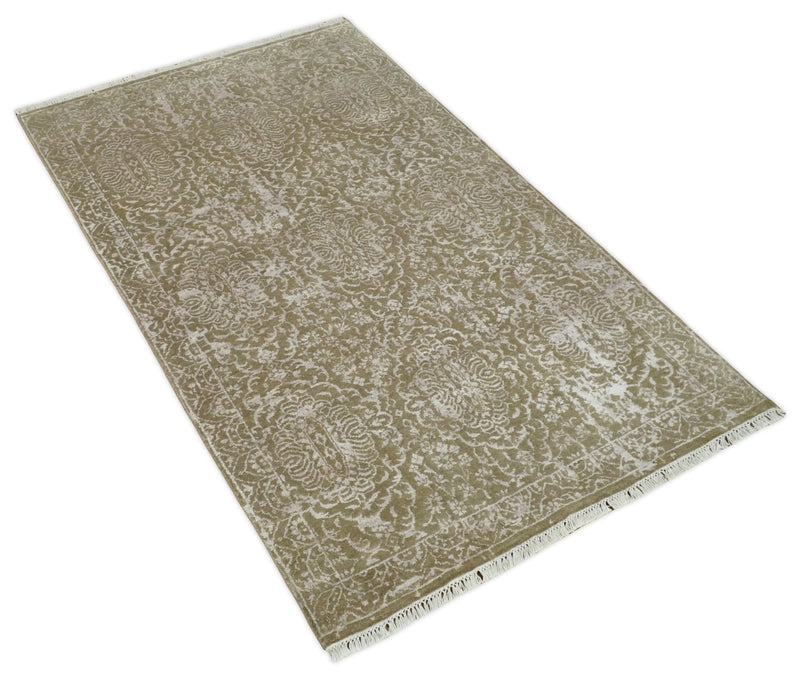 4x6 Fine Hand Knotted Cooper and Silver Traditional Vintage Persian Style Antique Wool and SIlk Rug | AGR16 - The Rug Decor