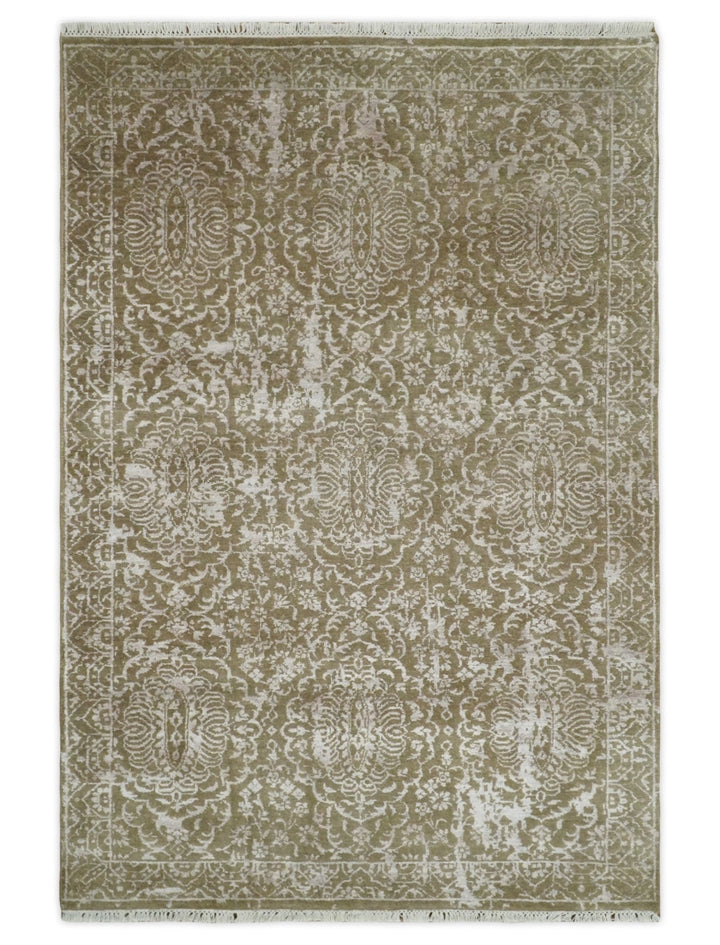 4x6 Fine Hand Knotted Cooper and Silver Traditional Vintage Persian Style Antique Wool and SIlk Rug | AGR16 - The Rug Decor