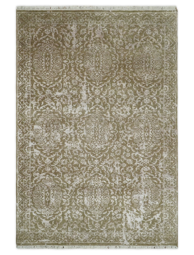 4x6 Fine Hand Knotted Cooper and Silver Traditional Vintage Persian Style Antique Wool and SIlk Rug | AGR16 - The Rug Decor