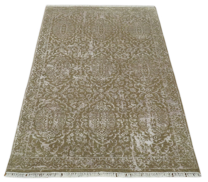 4x6 Fine Hand Knotted Cooper and Silver Traditional Vintage Persian Style Antique Wool and SIlk Rug | AGR16 - The Rug Decor
