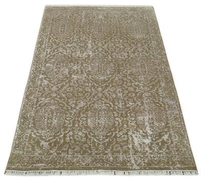 4x6 Fine Hand Knotted Cooper and Silver Traditional Vintage Persian Style Antique Wool and SIlk Rug | AGR16 - The Rug Decor