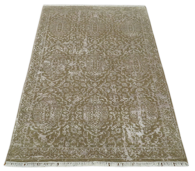 4x6 Fine Hand Knotted Cooper and Silver Traditional Vintage Persian Style Antique Wool and SIlk Rug | AGR16 - The Rug Decor