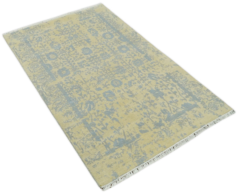 4x6 Fine Hand Knotted Gold and Silver Traditional Vintage Persian Style Antique Wool and Silk Rug | AGR11 - The Rug Decor