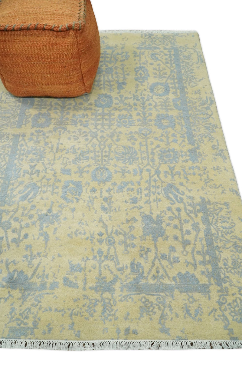 4x6 Fine Hand Knotted Gold and Silver Traditional Vintage Persian Style Antique Wool and Silk Rug | AGR11 - The Rug Decor